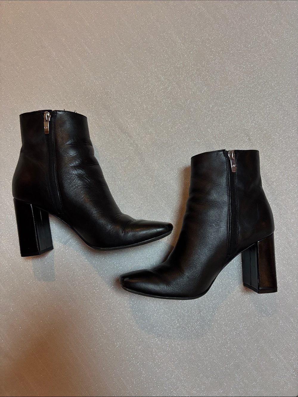 Marc Fisher Black Leather Pointed-Toe Block Heel Ankle Boots